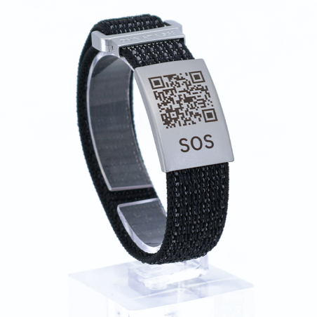 SOS Notfallarmband Textil Schwarz/Grau