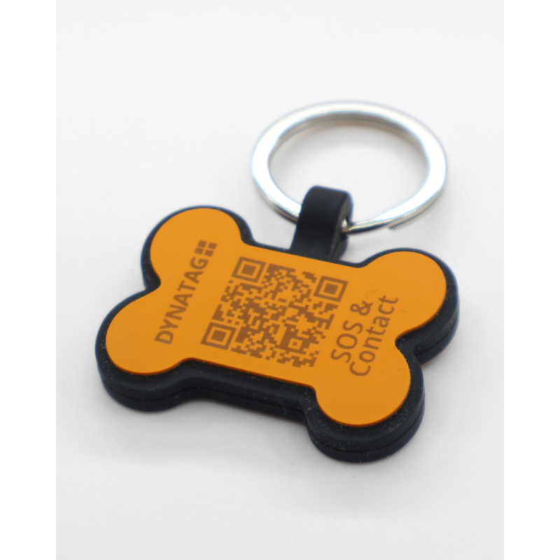 Dog tag bone shape silicone Coral – QR code pet ID with online profile