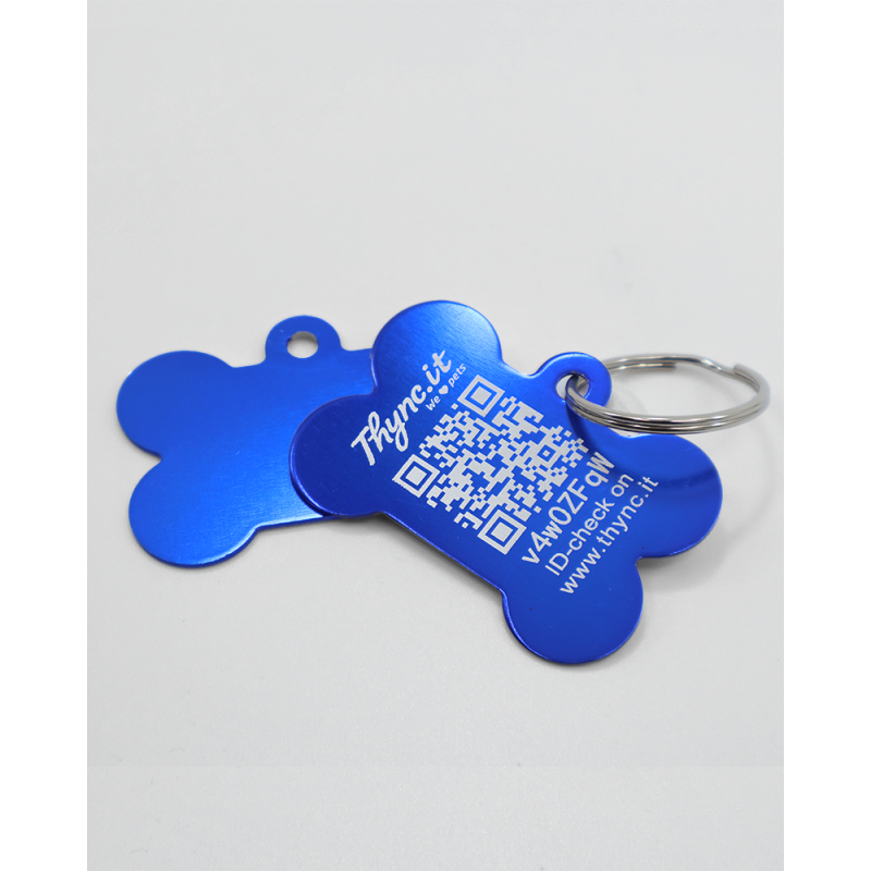 Dog tag bone shape aluminum Blue – QR code pet ID with online profile