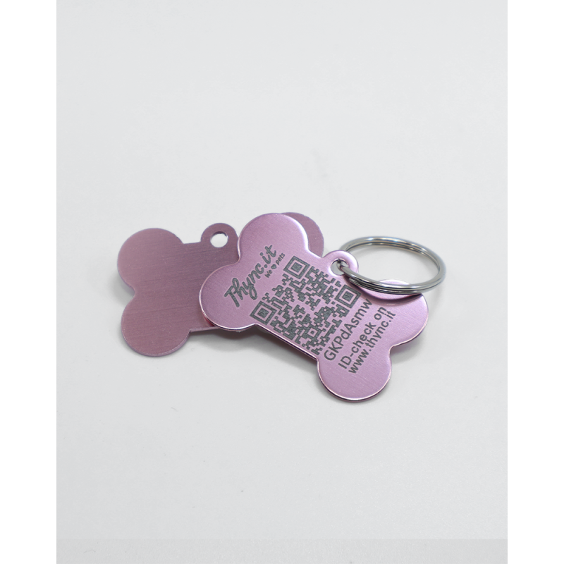 Dog tag bone shape aluminum Pink – QR code pet ID with online profile