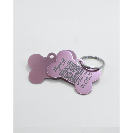 Hundemarke Knochenform Aluminium Rosa – QR-Code Tier-ID mit Online-Profil