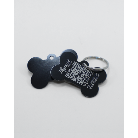Dog tag bone shape aluminum Black – QR code pet ID with online profile