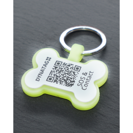 Hundemarke SOS "Knochen" Silikon Fluoreszierend Grün