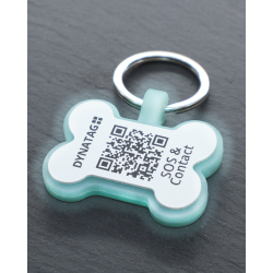 Hundemarke SOS "Knochen" Silikon Fluoreszierend Blau