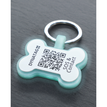Hundemarke SOS "Knochen" Silikon Fluoreszierend Blau