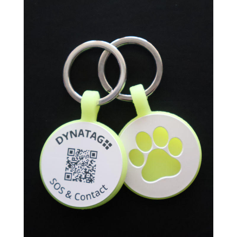 Pet tag round silicone glow Yellow – QR code pet ID with online profile
