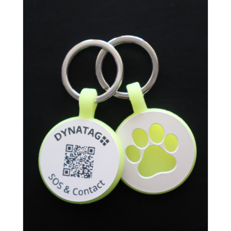 Pet tag round silicone glow Yellow – QR code pet ID with online profile