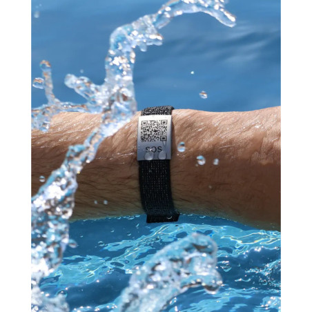 SOS Notfallarmband Textil Schwarz/Grau