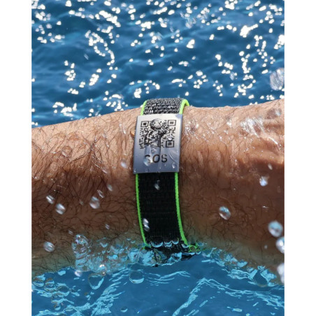 SOS Textil- Notfallarmband Weiss Grau/Leuchtgelb