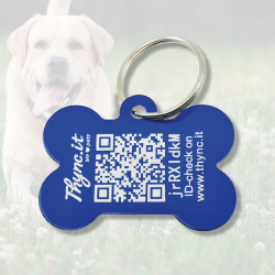Hundemarke Knochenform Aluminium Blau – QR-Code Tier-ID mit Online-Profil