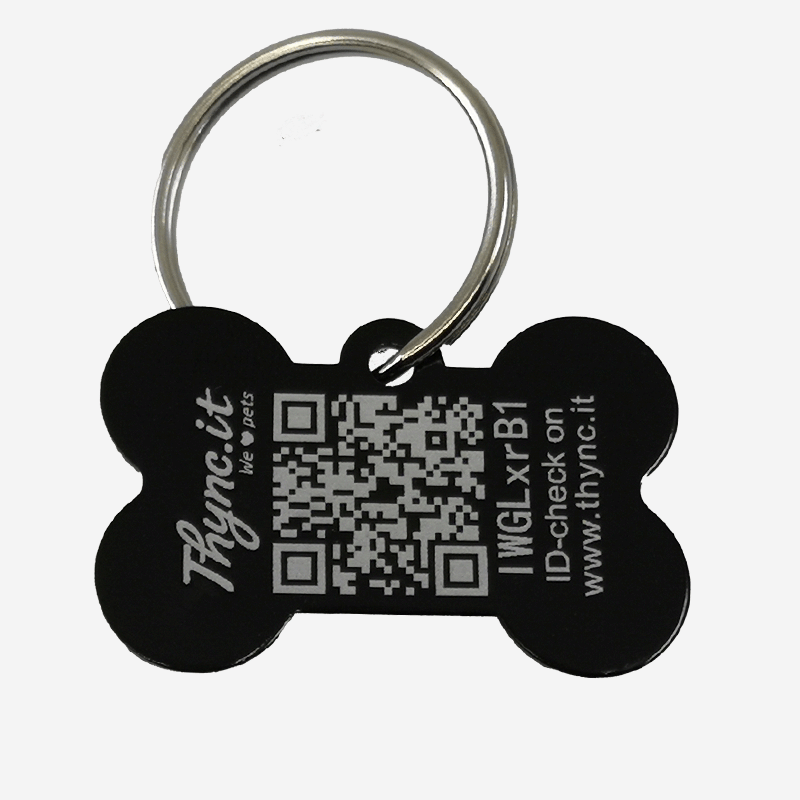 Dog tag bone shape aluminum Black – QR code pet ID with online profile