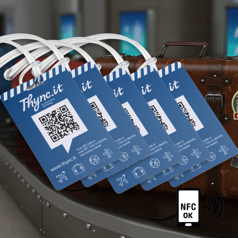Digitale bagagelabel met QR-code en NFC – 5-pack