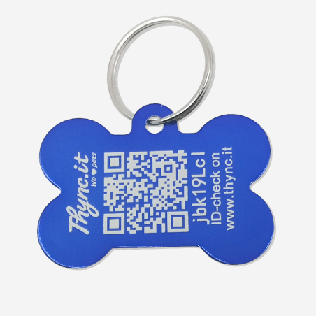 Hundemarke Knochenform Aluminium Blau – QR-Code Tier-ID mit Online-Profil