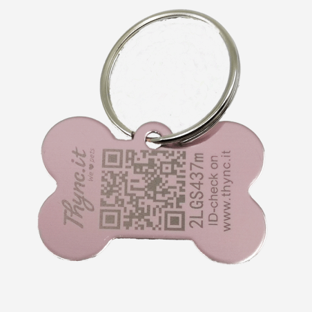Hundemarke Knochenform Aluminium Rosa – QR-Code Tier-ID mit Online-Profil
