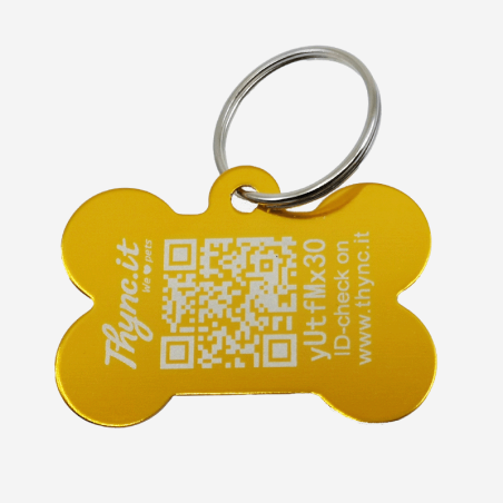 Hundemarke Knochenform Aluminium Orange-Gold – QR-Code Tier-ID mit Online-Profil