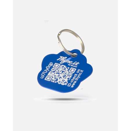 Tiermarke Pfotenform Aluminium Blau – QR-Code Tier-ID mit Online-Profil