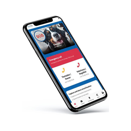 Tiermarke Pfotenform Aluminium Blau – QR-Code Tier-ID mit Online-Profil